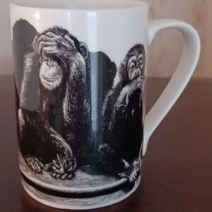 222 Fifth Slice of Life No Evil Coffee Mug Kent Barton See Hear Speak Monkeys